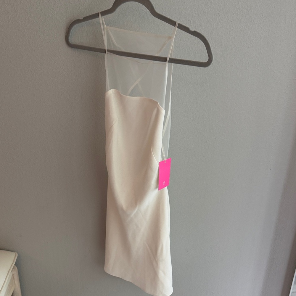 Amanda Uprichard Ivory Sheer Yoke Mini Dress